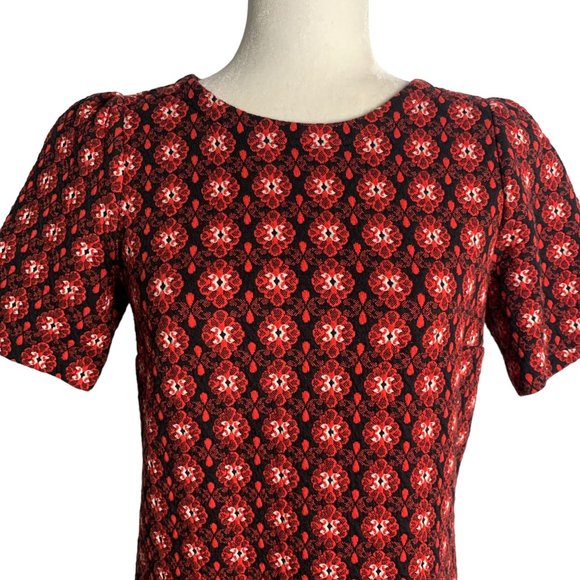 Ann Taylor Loft Quilted Mini Sheath Dress S Black Red Short Sleeves Zipper - Picture 2 of 6